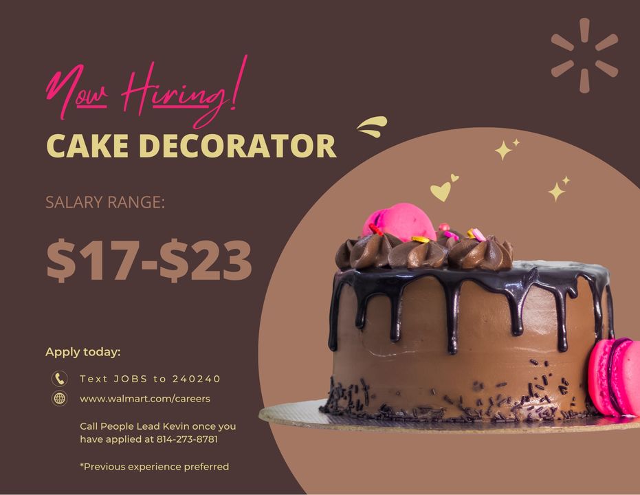 Job Opportunity walmart cake decorator jobs In Your Area